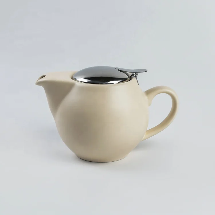 Nordic turkish ceramic porcelain round matte custom tea pots set with strainer