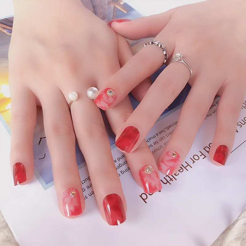 S10 artifical short geometric figure fake nail tips coloured nail 24 pcs wholesale false acrylic tips nail set