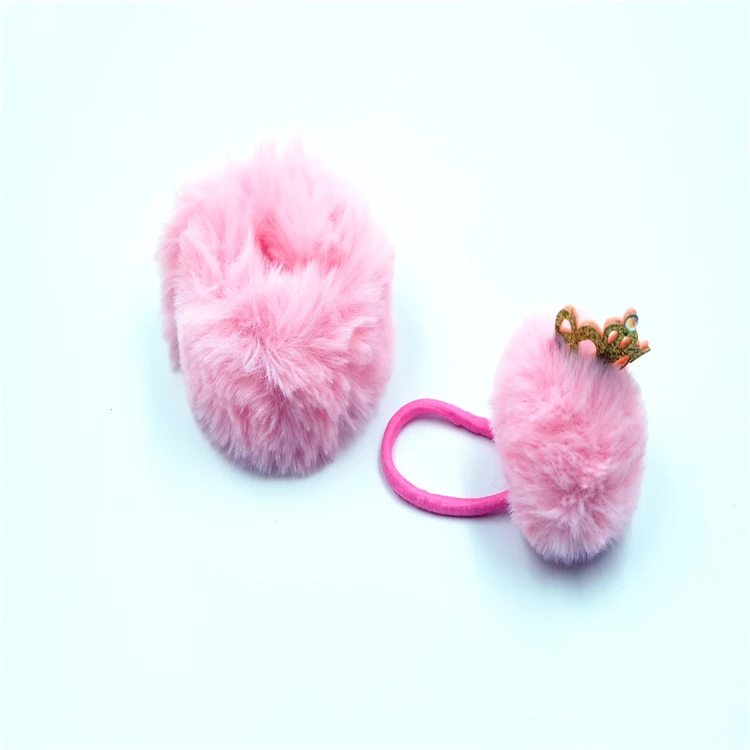 Plush ball, rubber band bracelet dual purpose slap on bracelet Crown plush ball slap  bracelet