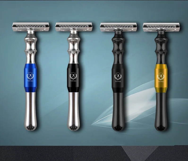 Титановая Мужская прямая металлическая бритва из нержавеющей стали с пятью прямыми лезвиями, безопасная бритва с двойным краем из цинкового сплава