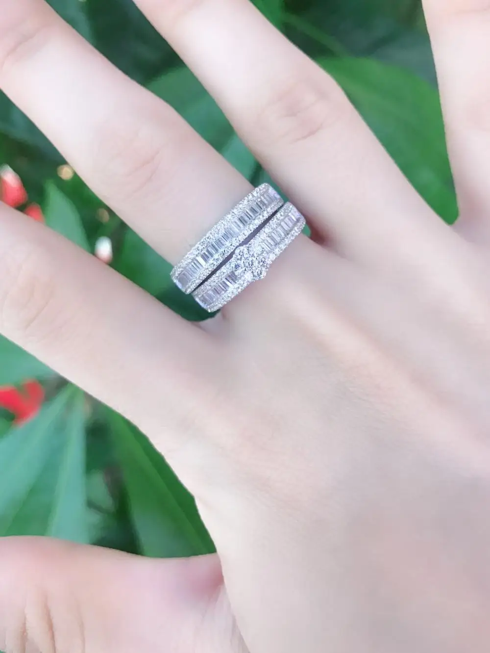 Couple ring Simple Model white gold plated  finger double ring