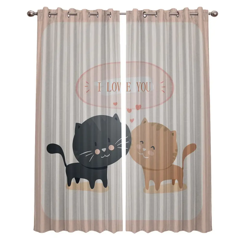 Modern Style Kawaii Cat Printing Blackout Curtains For Manufactured Hotel Home Used