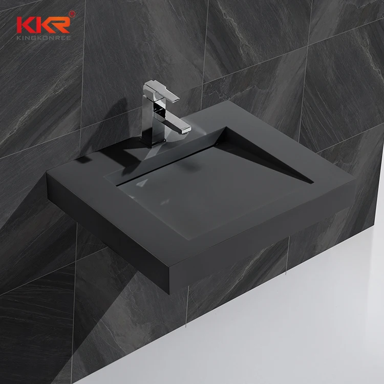 Matte Black Solid Stone Bathroom Sink / Matt Gloss Black Colour Wash Hand Basin