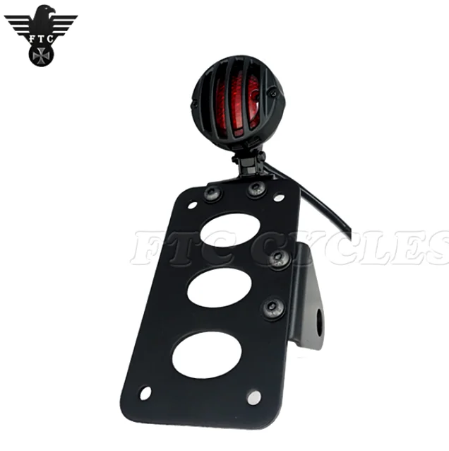 Side Mount Motorcycle License Plate with Grilled Taillight for Harley Custom Bikes