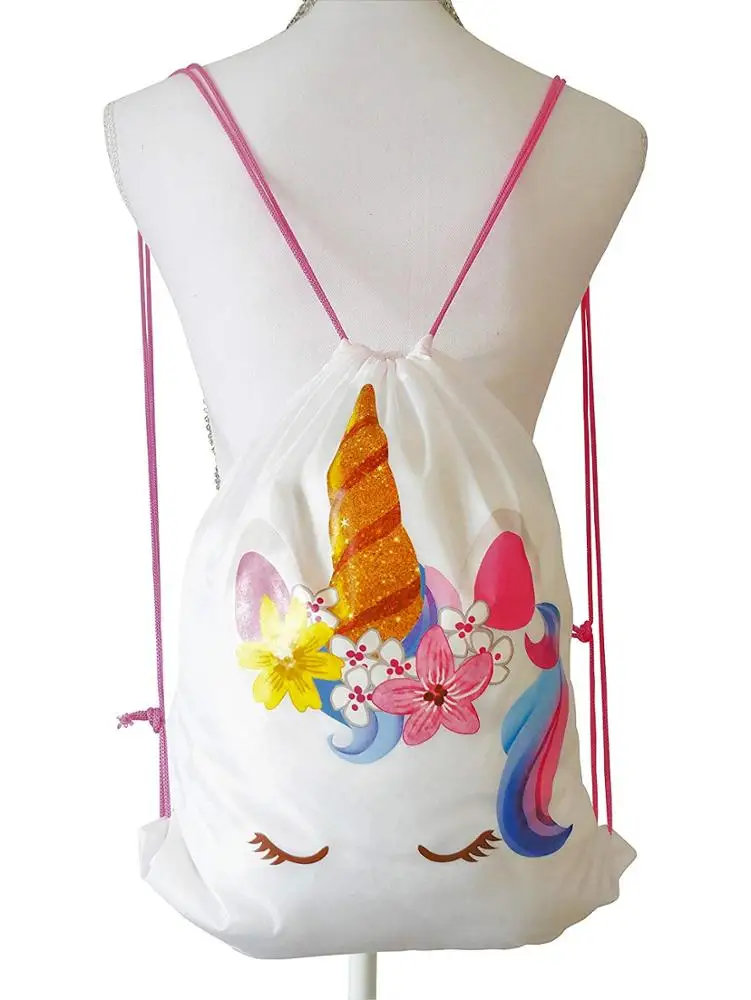 2019 100% Design Fashion Eco Friendly Gift polyester Unicorn Drawstring Bag for kid