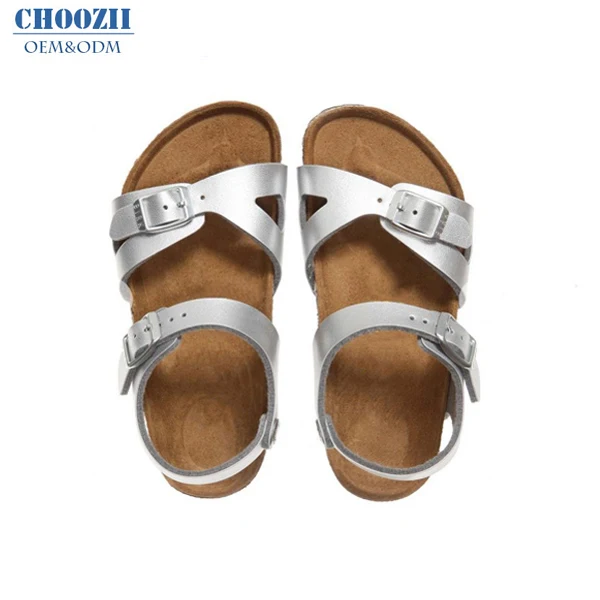 Ali BABA Comfortable Cork Sole Custom High Quality Genuine Leather kids sandals Litter Girl Sandals Shoes