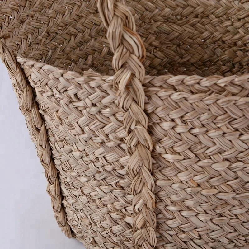 Extra Large Home Storage Handmade Sea Grass Straw Bin Wholesale Laundry Baskets With Handles