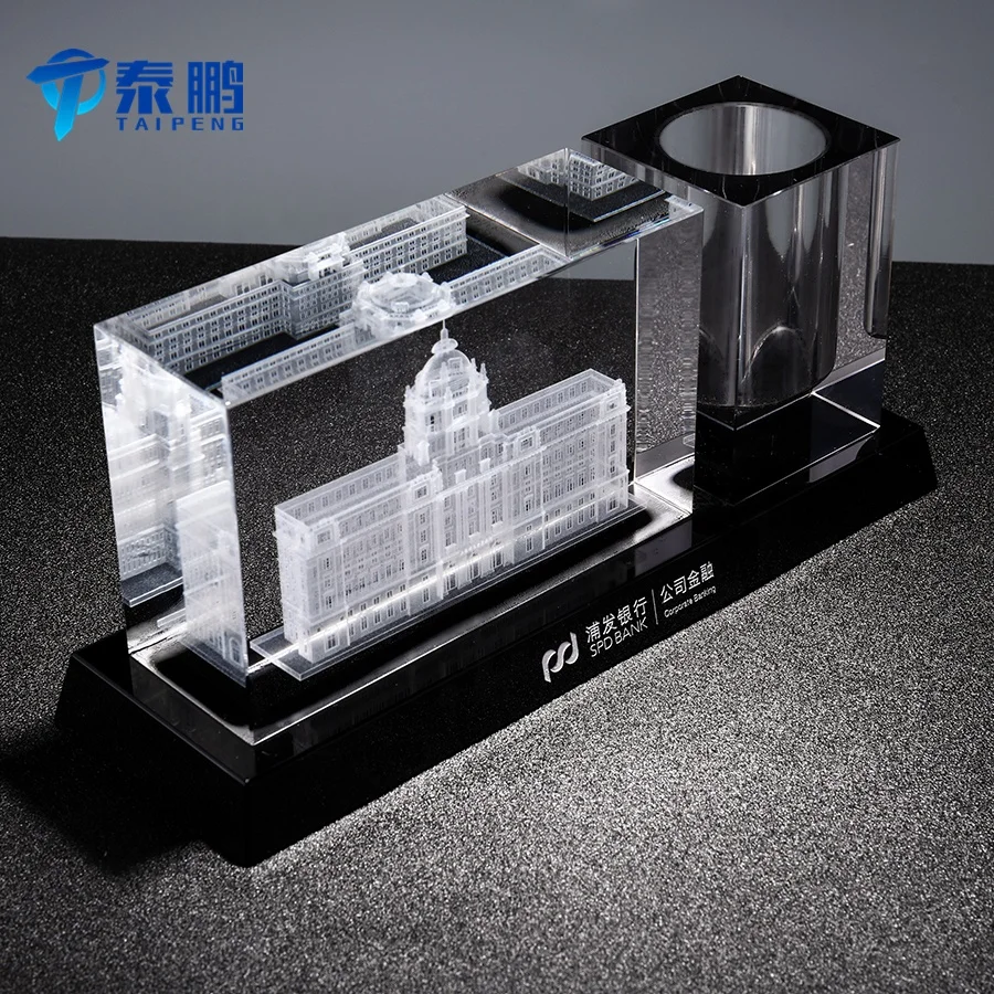 
Modern customized business desk ornament with engraving crystal blank and clear pen holder as office decoration or gift 