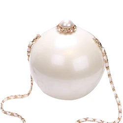 Ladies Big Pearl Round Ball Hard Case Wedding Bridal Party Evening Bags Clutch Bag Small Purse