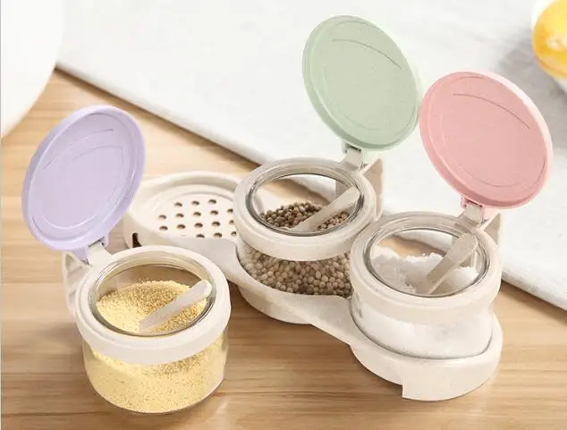 Экологически чистый контейнер для специй 300 мл * 3, банка для специй, набор контейнеров для специй с ложкой