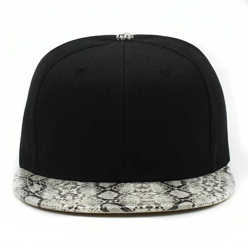 Custom 6 panel snake skin brim snapback cap
