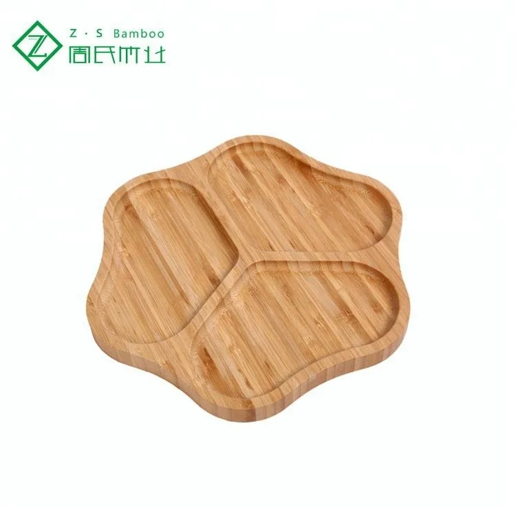Eco-friendly 3 физиотерапевтическое оборудование еды формы сердца сервировочное блюдо закуска лоток бамбук разделенный пластины