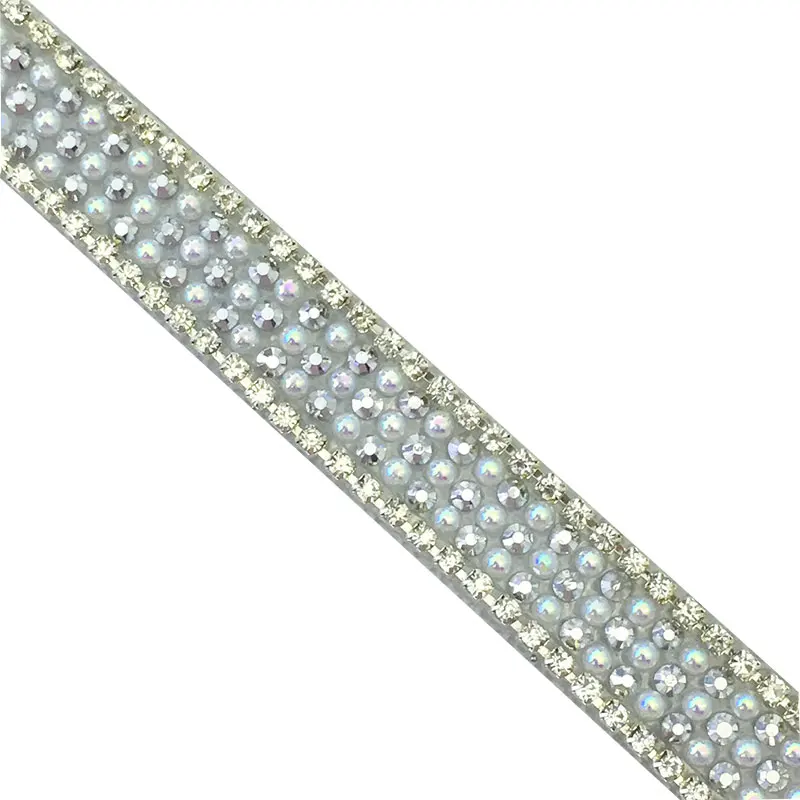 Wholesale strass pearl rhinestone banding trimmings for dresses rhinestone mesh ribbon decoration