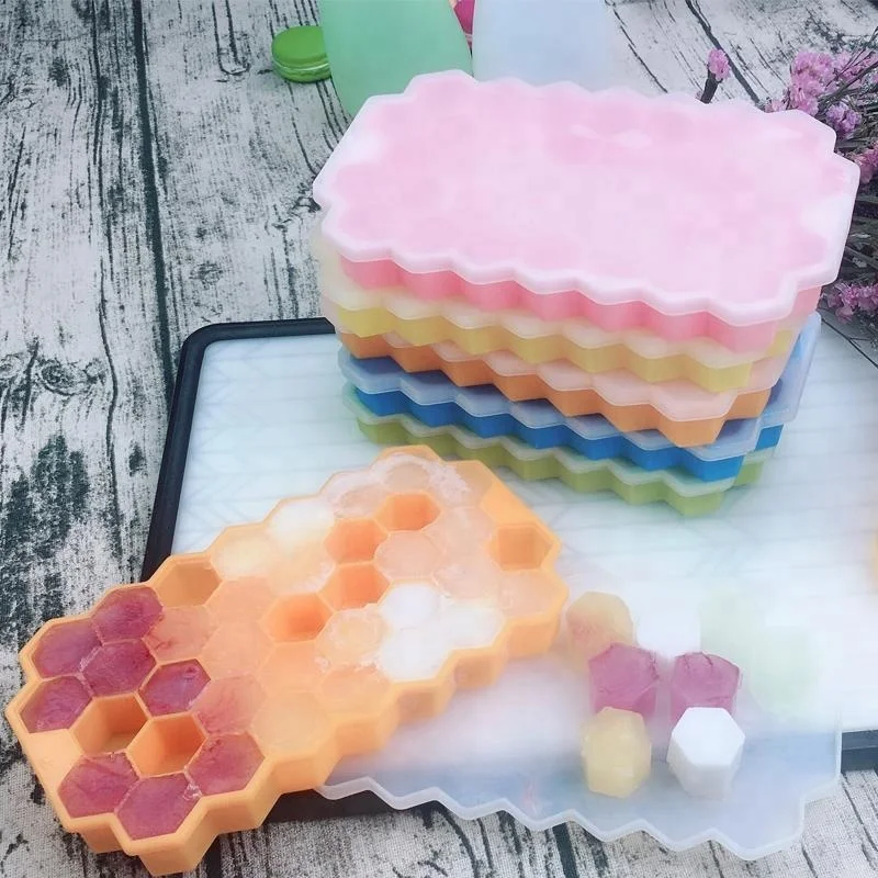 silicone mould High quality silicone food grade ice lattice 37 honeycomb candy box with lid making mold Quick-release ice tray