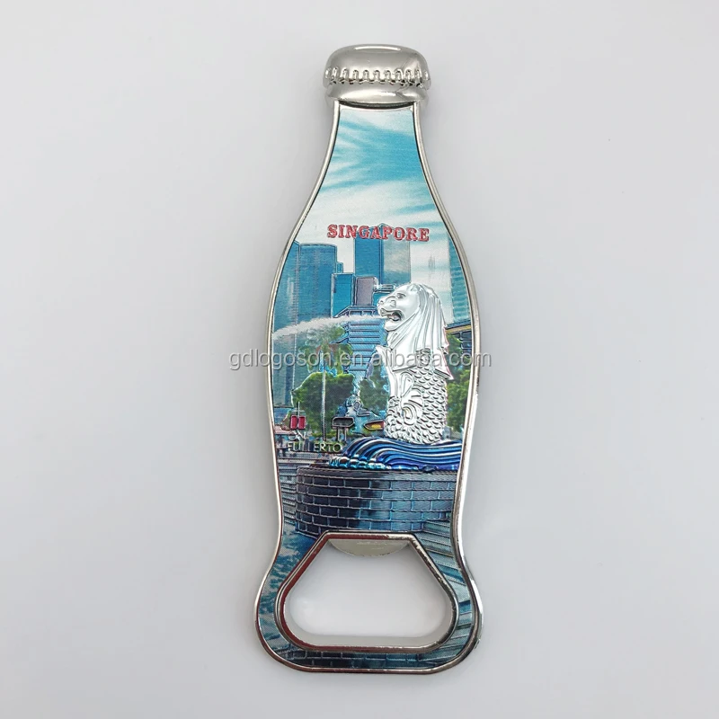 Singapore attractions foil photo neutral beer bottle shaped bottle opener metal magnetic opener