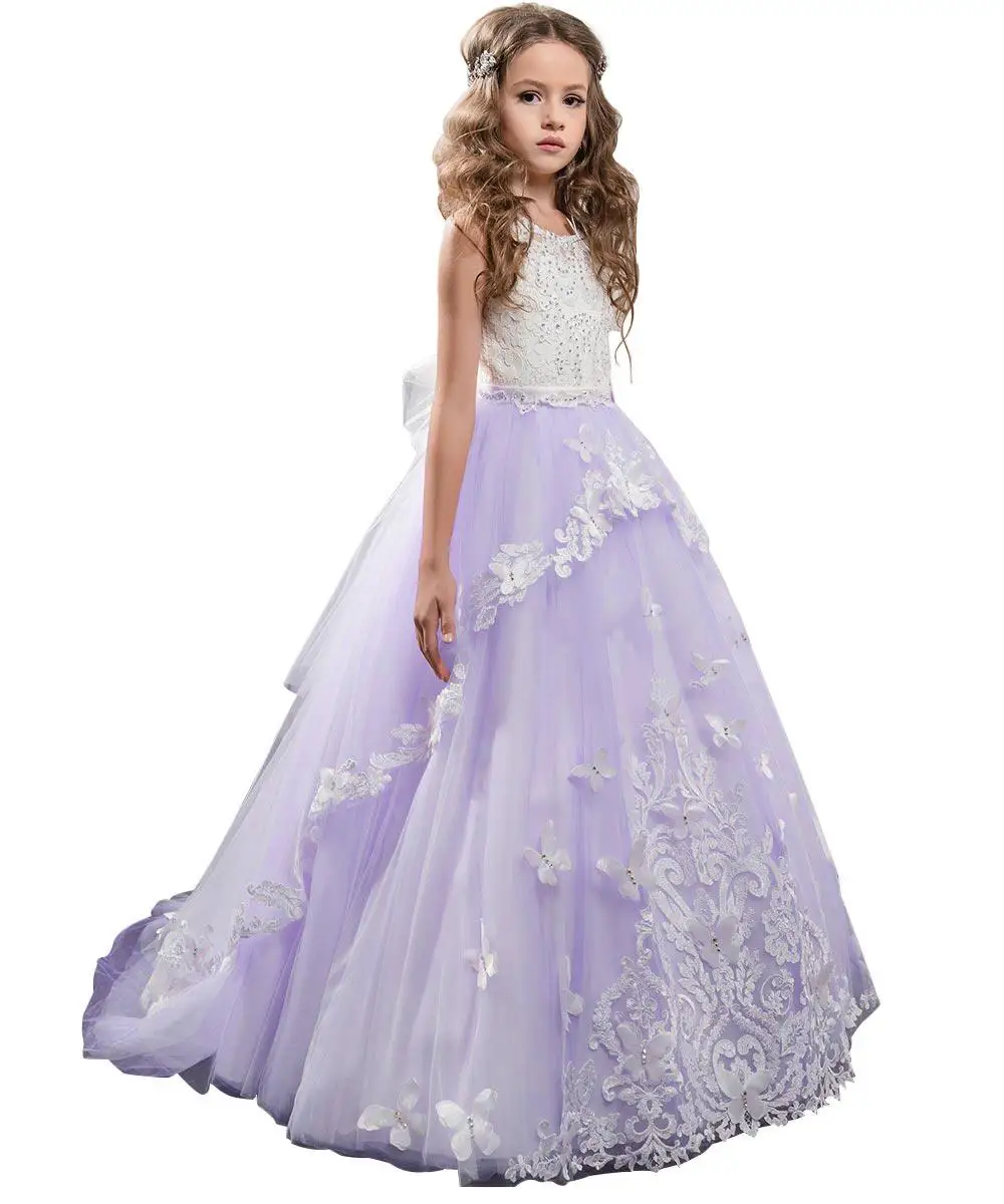 princess latest girls dress design kids evening dress prom ball gown light purple flower girls dress for 7 year olds