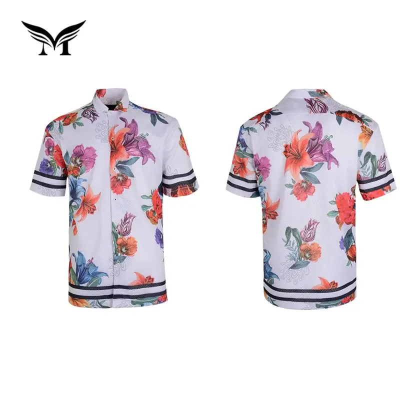 Made in China mesh flower 100% polyester cheap summer floral hawaiian shirts uk