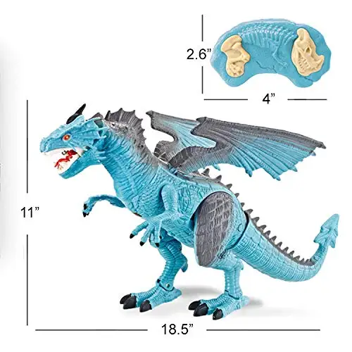 Remote Control Walking Dinosaur Toy with Breathing Smoke, Shaking Head, Light Up Eyes, and Sounds - Ice Dragon