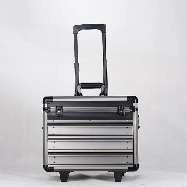 GLARY High Quality Professional Trolley Hardcase Tool Case with Drawers Aluminium Frame Box Rolling Tool Case With Wheels