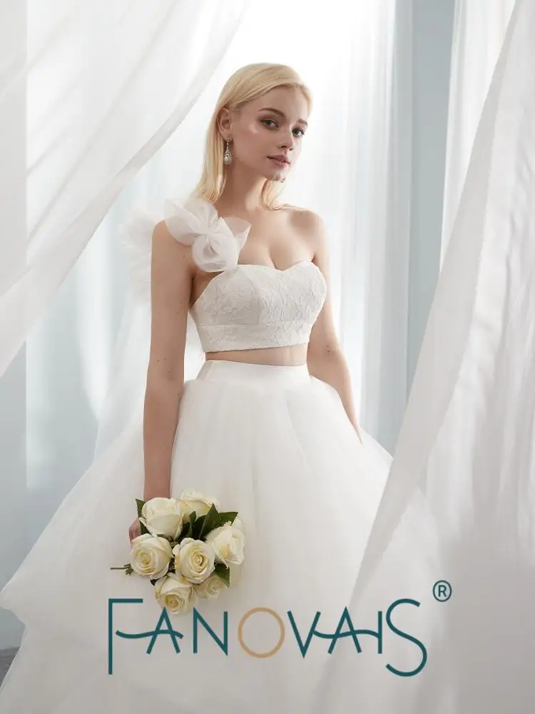 RUOLAI ASW046 Real Picture One Shoulder Two Piece Ball Gown Wedding Dresses