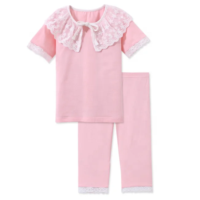 Летний комплект из 100% хлопковой пижамы для девочек с кружевом в стиле пэчворк