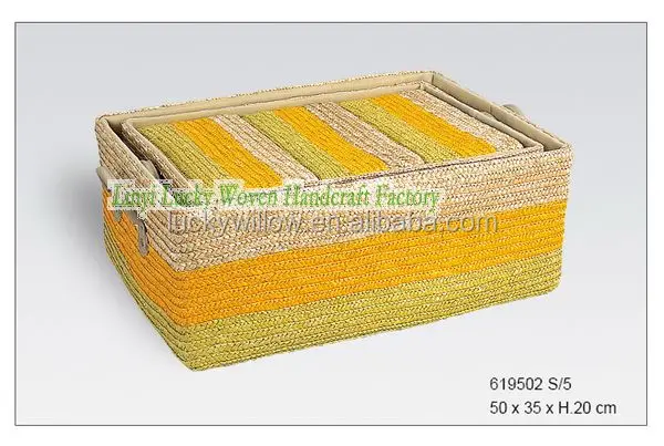 5 pcs set square and round seagrass storage basket & straw basket