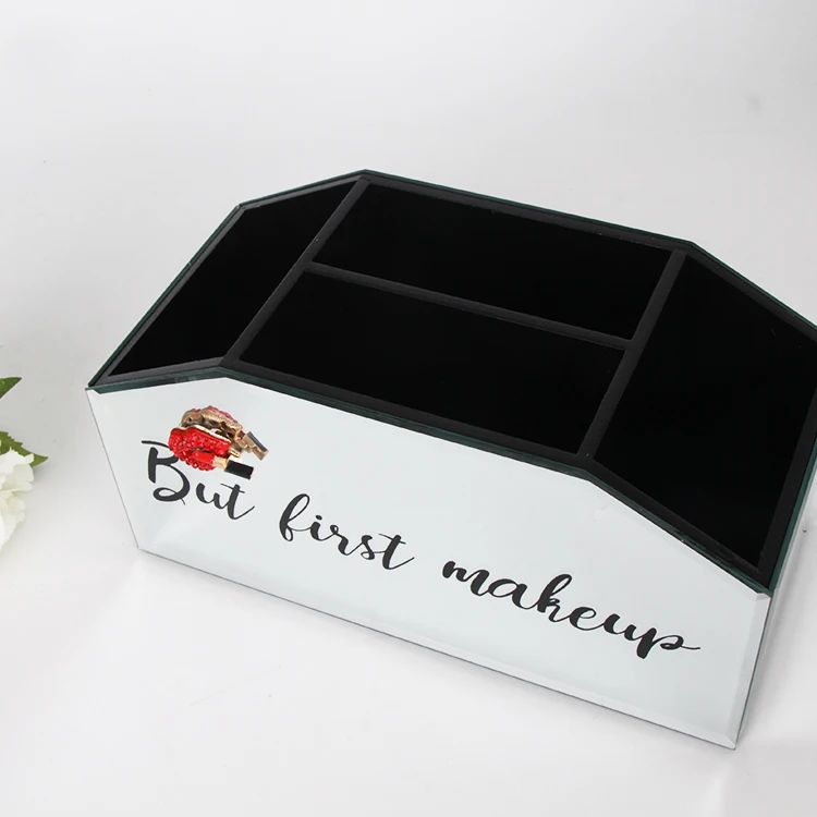 Полезное зеркало из стекла Sexy Kiss, Серебряная коробка для хранения косметических кистей, подарок для девушки, шкатулка для ювелирных изделий для нее