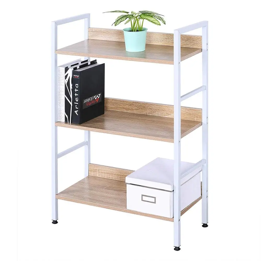 Bookshelf Wood Beautiful Bookcase Small Corner Office and Home Use 3 Tiers Bookcase Standing Shelves