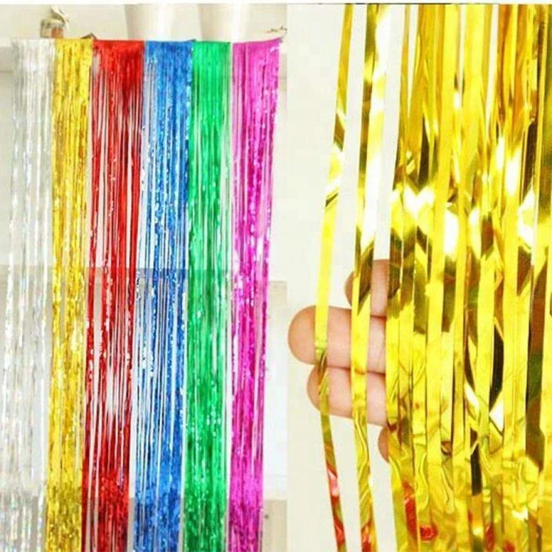 3ft x 8ft Laser Metallic  Fringe Foil Curtain Party Tinsel Backdrop Wedding Decor Hanging Stripes Door Curtain