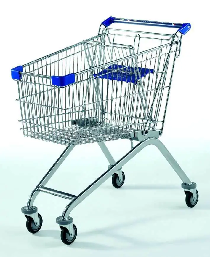 Wholesale factory manufacture Euro Type Shopping trolley/Supermarket shopping cart PVC/PU/TPR material castors with coins lock