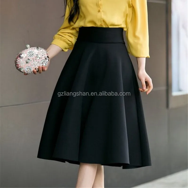 
Wholesale Custom Women High Waist Pleat Elegant Skirt Green Black White Knee-Length Flared Skirts 