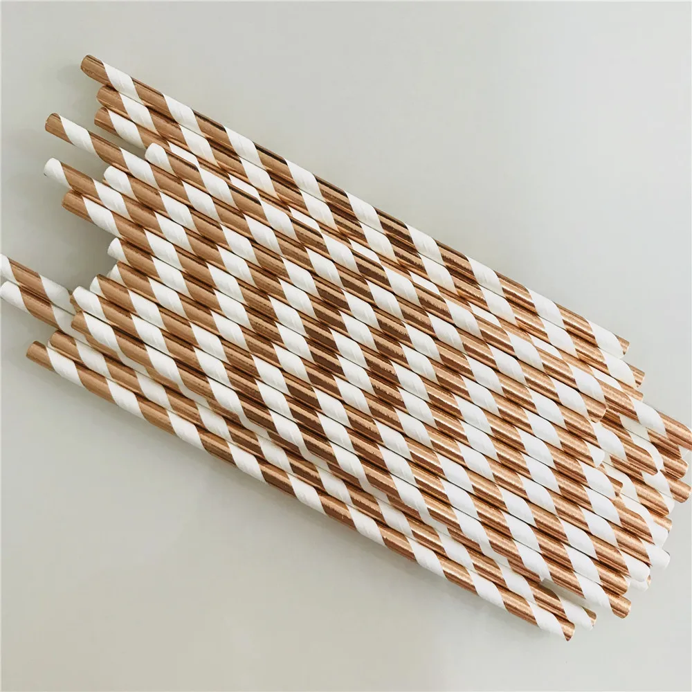 
Rose Gold Design Wholesale Disposable Drink Striped Paper Straws 