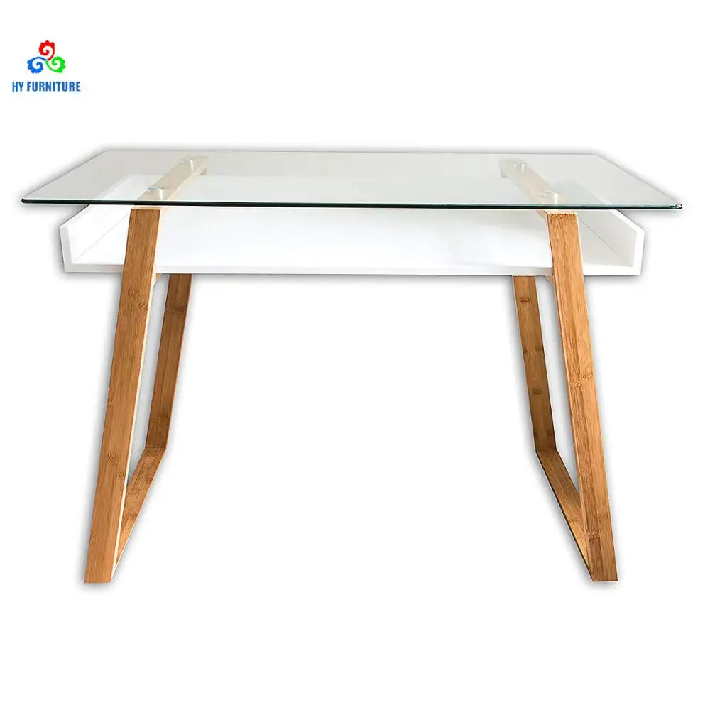 New design wood leg computer study table glass top study writing desk with drawer