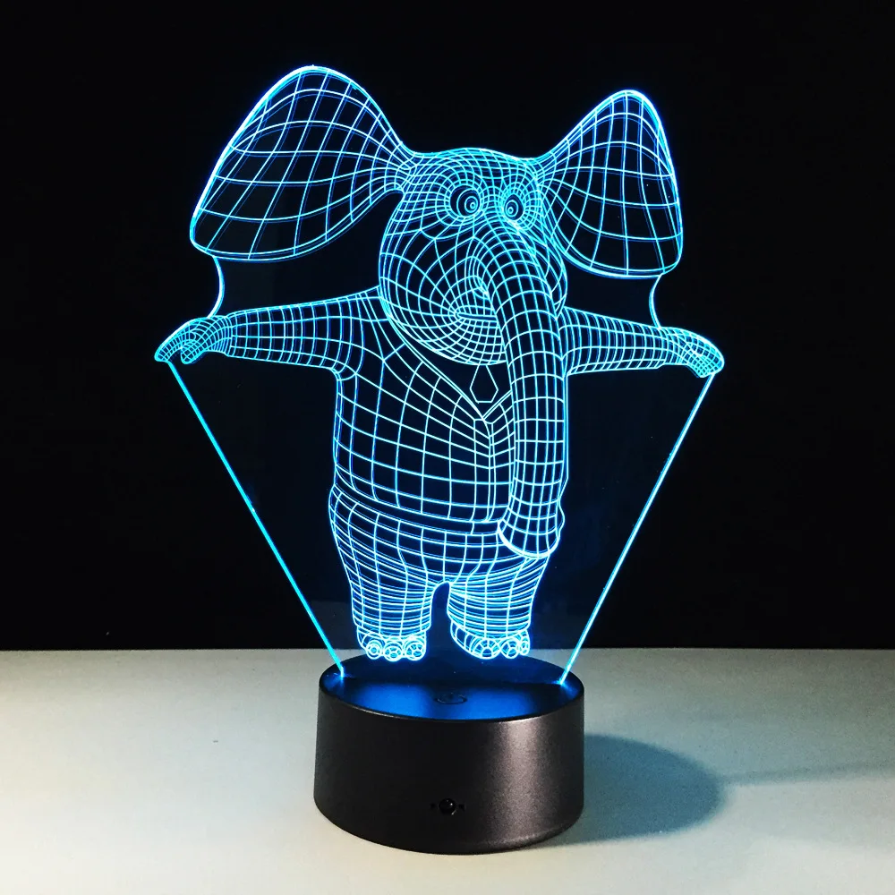Elephant 3D Night Light LED   Touch Switch 3D Lamp Usb 7 Colors Changing Acrylic Animal Desk Table Lamp Creative Toys Gift