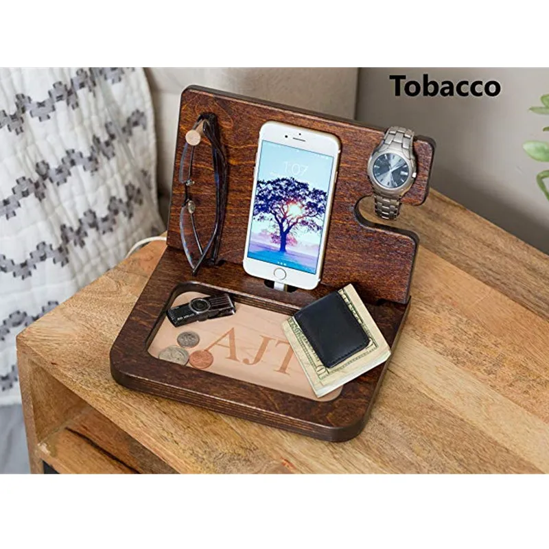 Personalized Mens Gift Wooden Docking Station Charging Station Phone Dock Cell Phone Stand Desk Organizer Engraved