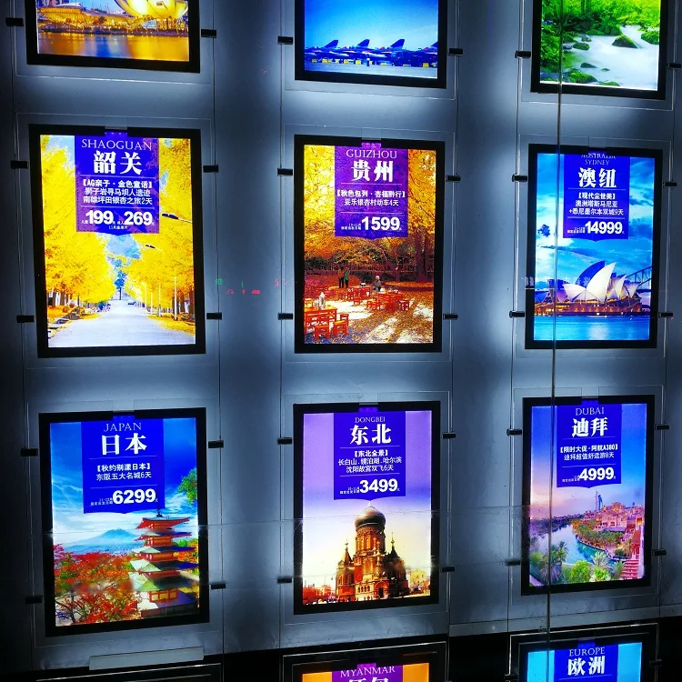 
LED backlit picture frame illuminated poster acrylic crystal slim light box for real estate agent 