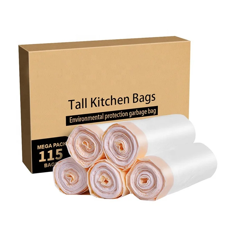 Trash Bags, Garbage Bags 13 Gallon Large Tall Kitchen Drawstring Strong Bags for Trash Can Garbage Bin(5 Rolls/115 Count