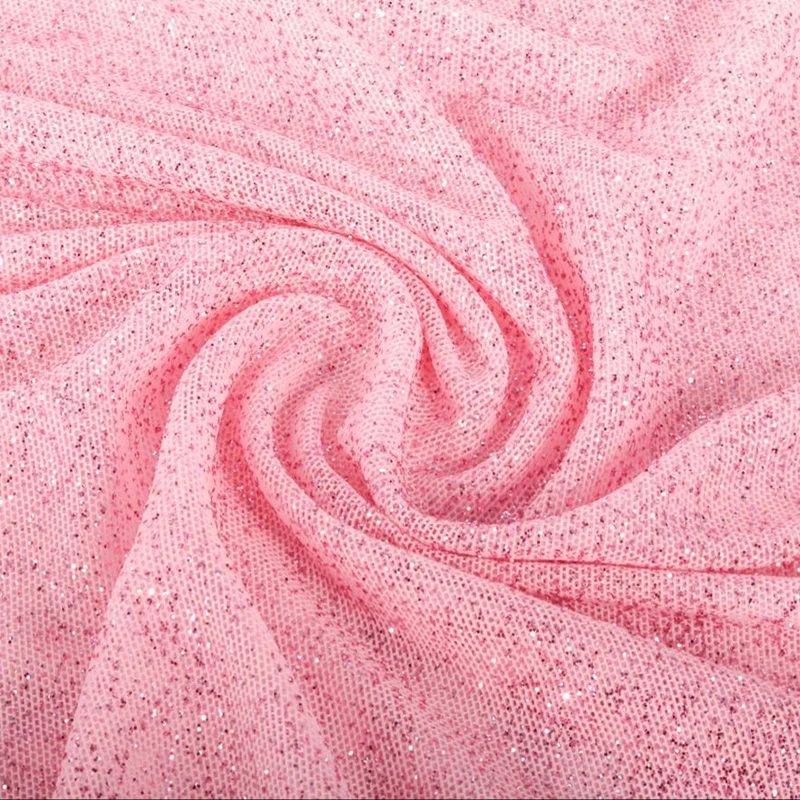 95% nylon 5% spandex pink mesh glitter fabric for garment clothing dress clothing textile custom elastic