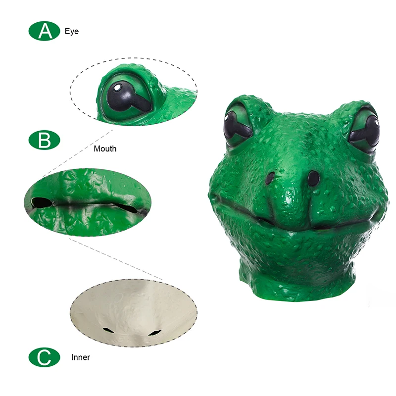 Molezu Factory Sale Novelty Halloween Costume Green Frog Latex Rubber Adult Full Face Animal Mask Halloween Decoration Props