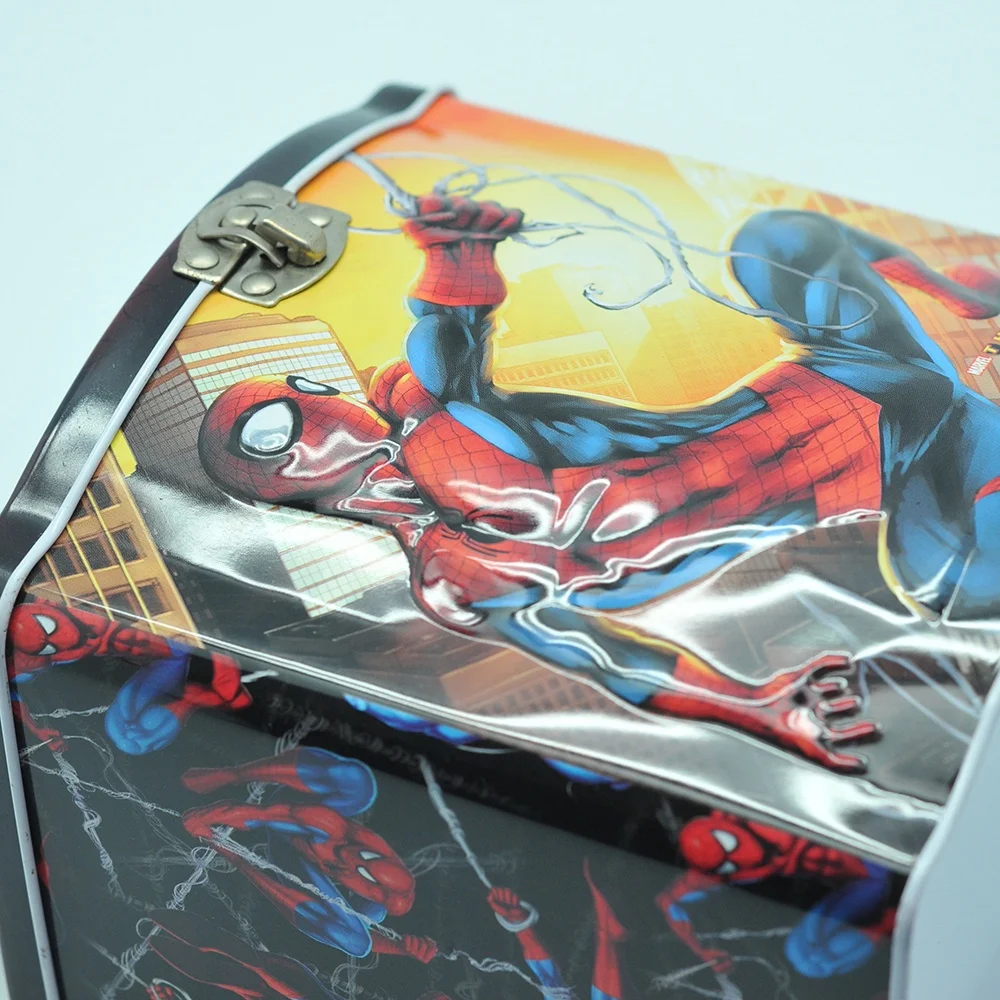 Tin box Spiderman castle money collection metal tin box  with handle
