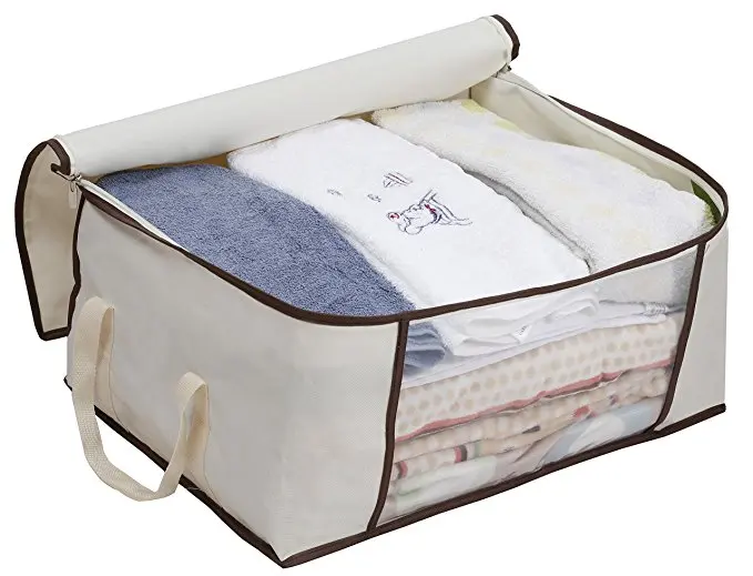 QJMAX Large Durable Oxford Underbed Clothing Organizer Storage Bag With Clear Window