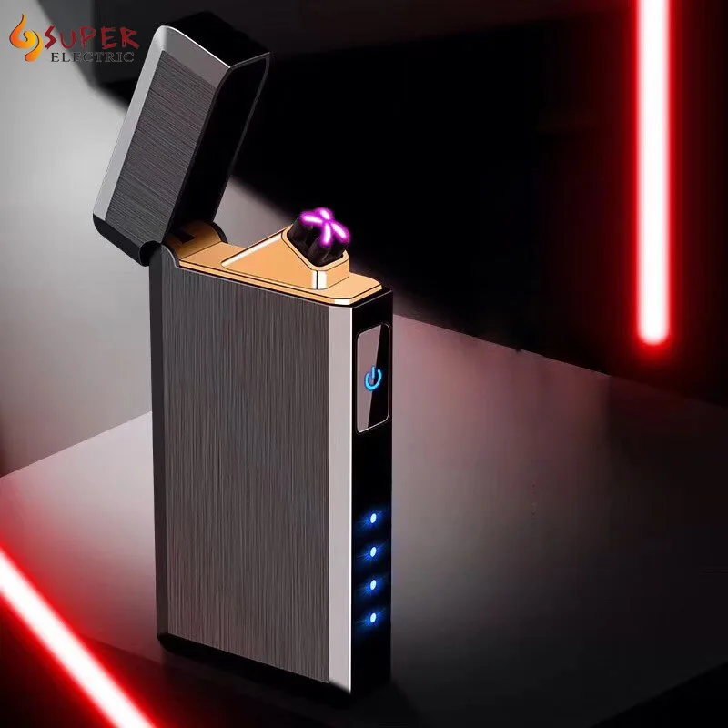 Top Quality Zinc Alloy Double Arc Battery Indicator Display Custom Logo Rechargeable USB Lighter