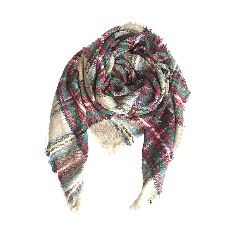 Cashmere Like 140CM Checked Pattern Lattice Square Scarf