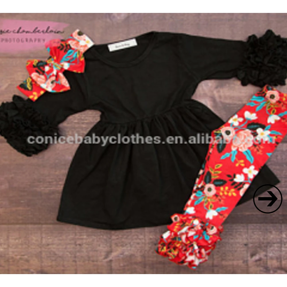 New style wholesale children clothes ruffle match set fall winter girls boutique set