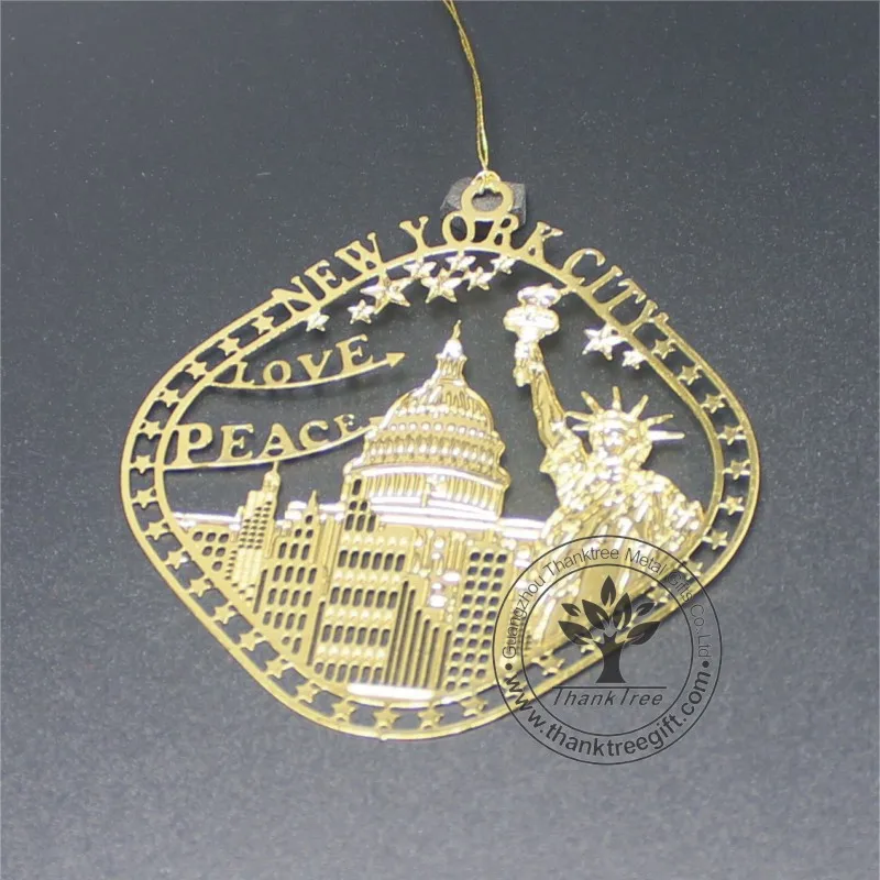 
New hot custom gold plated etched brass ornament for US 