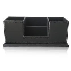 Office School Stationery Desk Organizer Faux Leather Storage Pen holder