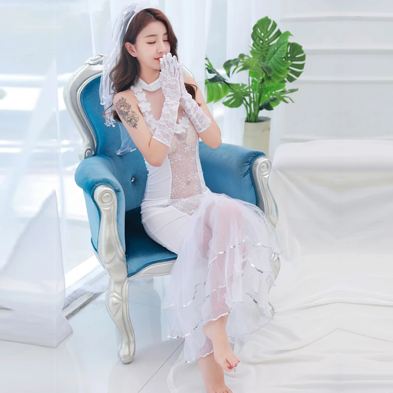 Hot sexy wedding dress White Beauty Women Costume play wear lingerie