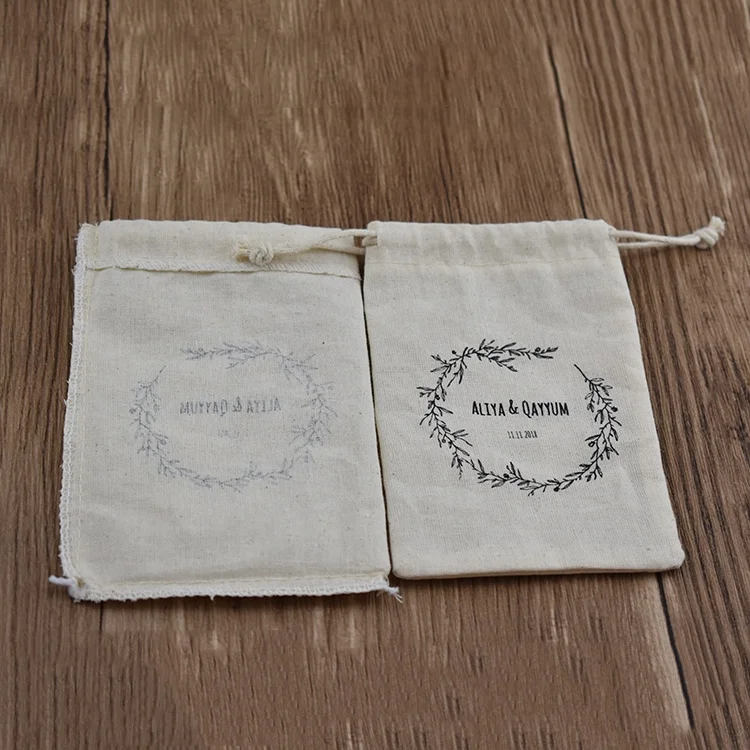 Manufacturer screen printing logo drawstring wedding favor gift cotton bags