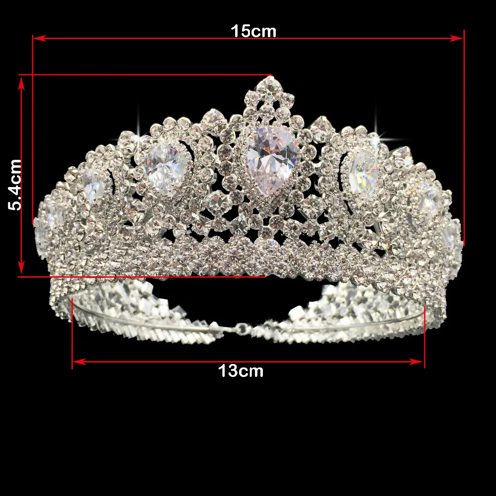 Echsio Cubic Zircon Tiara For Customize-Ball Accessory The Most Sparkly Halo Big Pear Cut Zircon Crown For Women BC3232