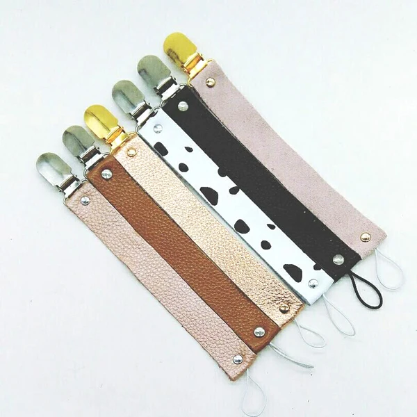 colorful custom print baby infant leather dummy clips pacifier holder